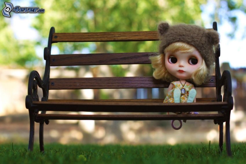 doll, bench