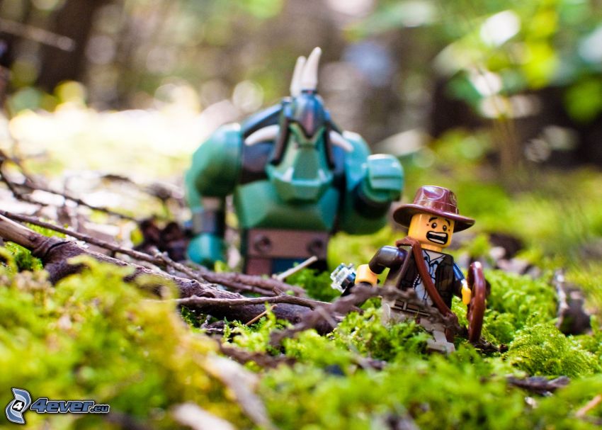 figures, Lego, cowboy, moss, branches