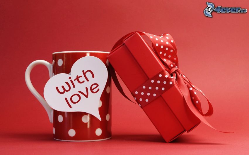 gift, cup, love, red background