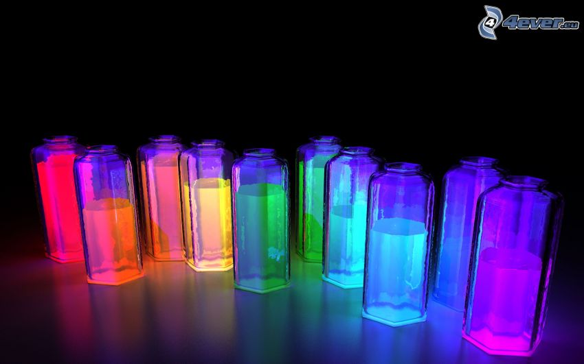 glowing colors in containers