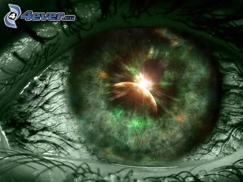 green eye, moon, reflection