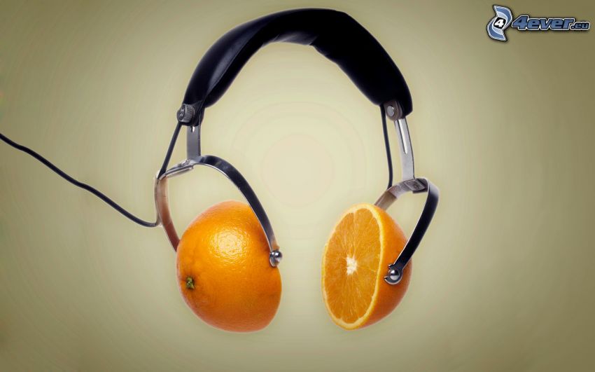headphones, oranges