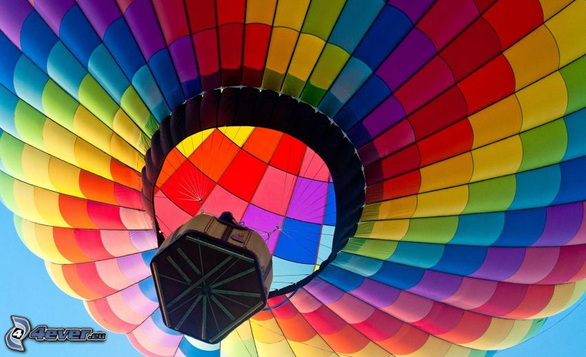 hot air balloon, rainbow colors