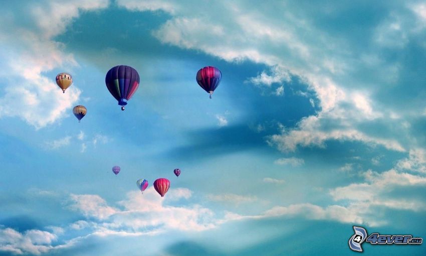hot air balloons, clouds, sky