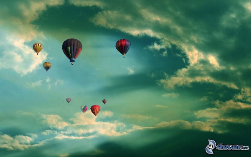 hot air balloons, clouds