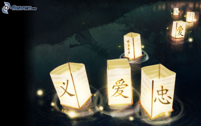 lanterns, lights on water