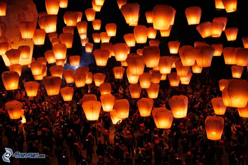 lanterns luck, crowd