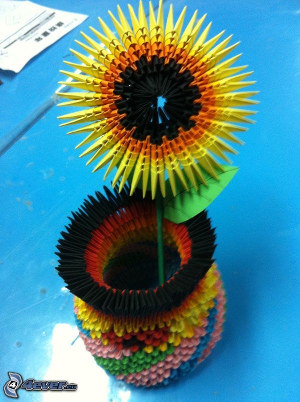 origami, sunflower, vase