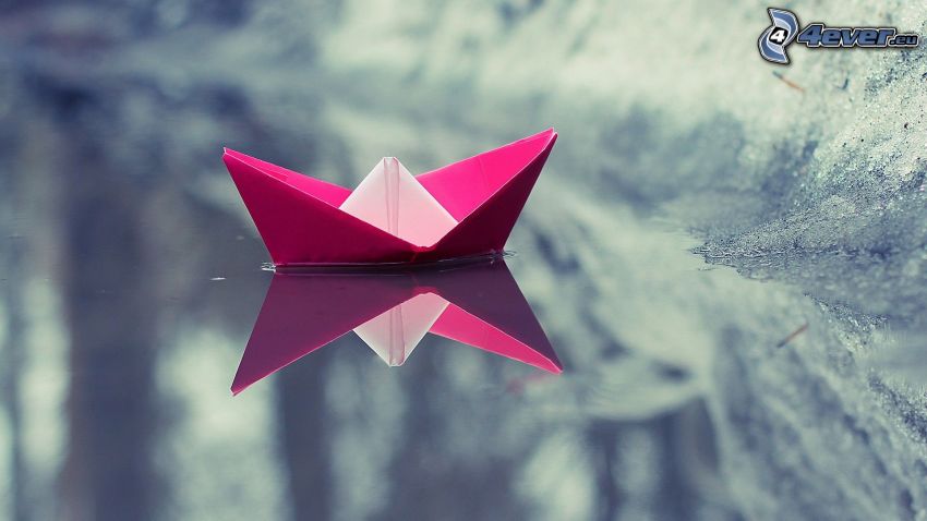 paper boat, water, reflection