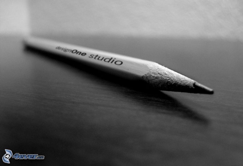 pencil, black and white photo