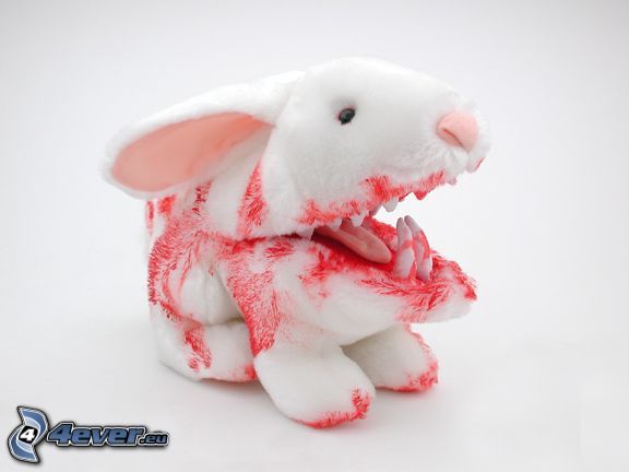 plush rabbit, blood