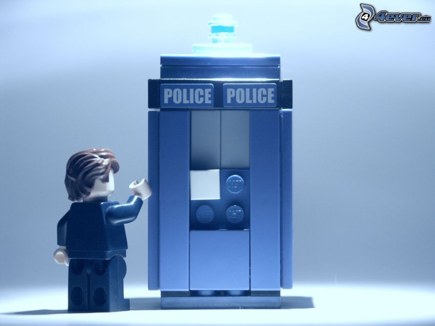 police, telephone booth, Lego