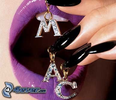 purple lips, jewelry, black nails