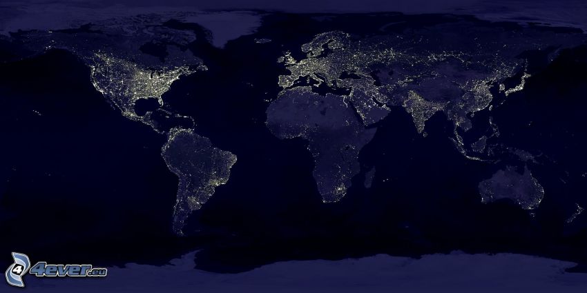 world map, night, lighting