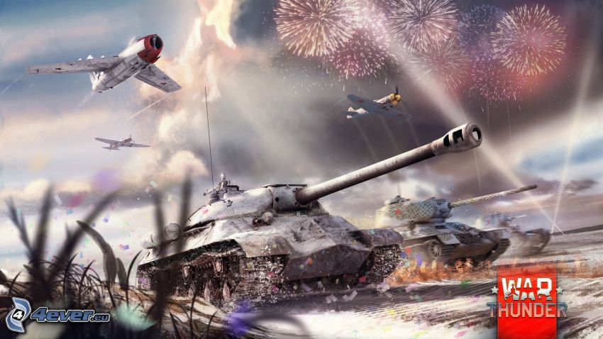 War Thunder, tanks, airplanes, fireworks