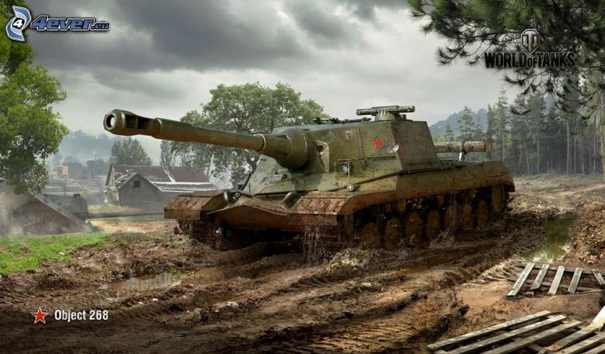 World of Tanks, houses, forest, dark clouds