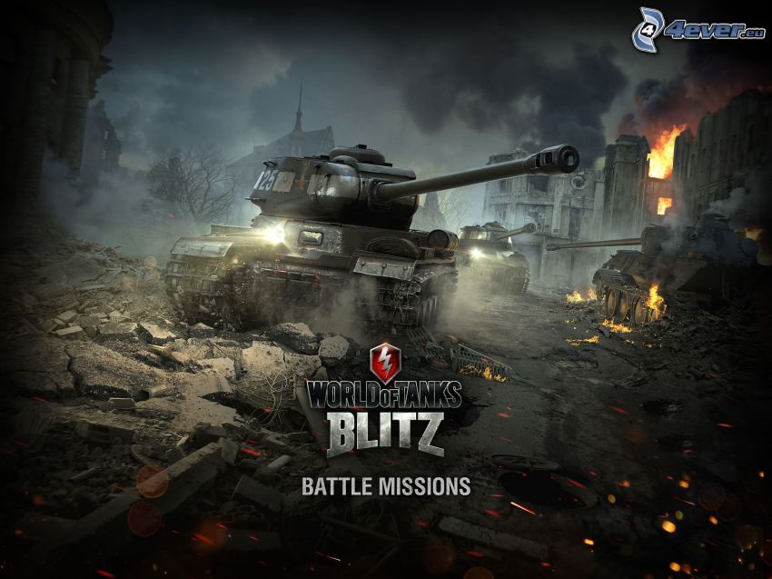 World of Tanks, ruined city, fire