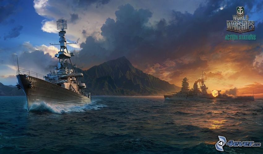 World of Warships, ships, shooting, mountain