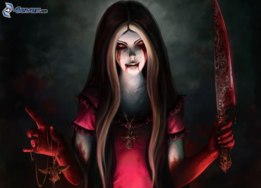Alice: Madness Returns, bloody eyes, dagger