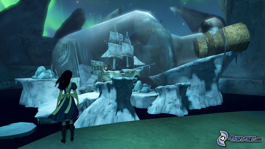 Alice: Madness Returns, sailing ship in a bottle