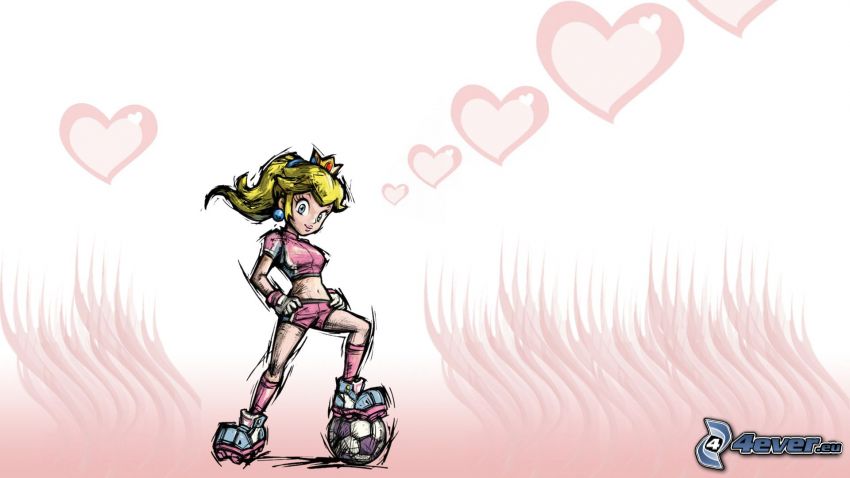 cartoon girl, hearts, soccer player