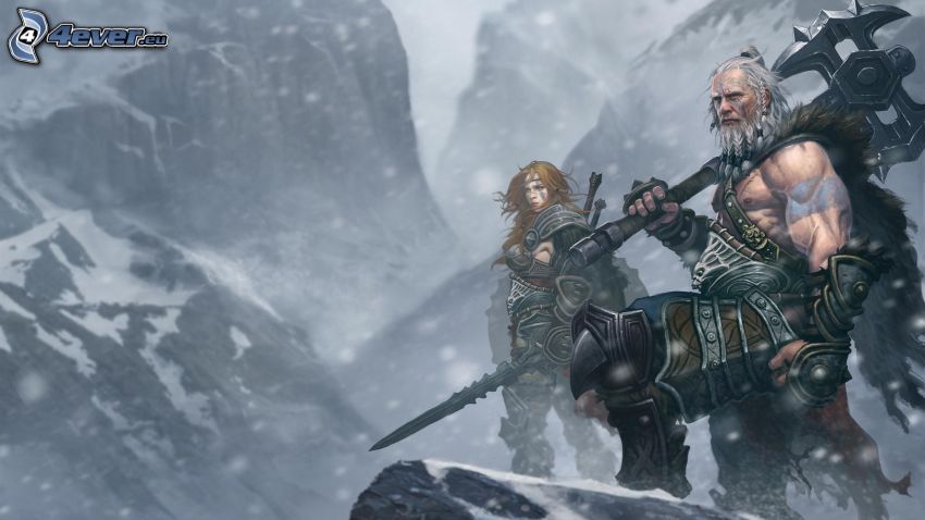 Diablo 3, warriors, snowy mountains