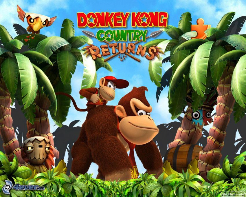 Donkey Kong Country Returns, gorilla, palm trees