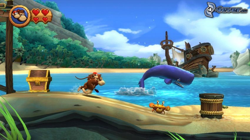 Donkey Kong Country Returns, monkey, crab, whale