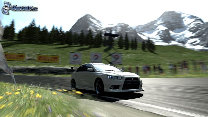 Gran Turismo 5, Mitsubishi, road curve, speed, mountains