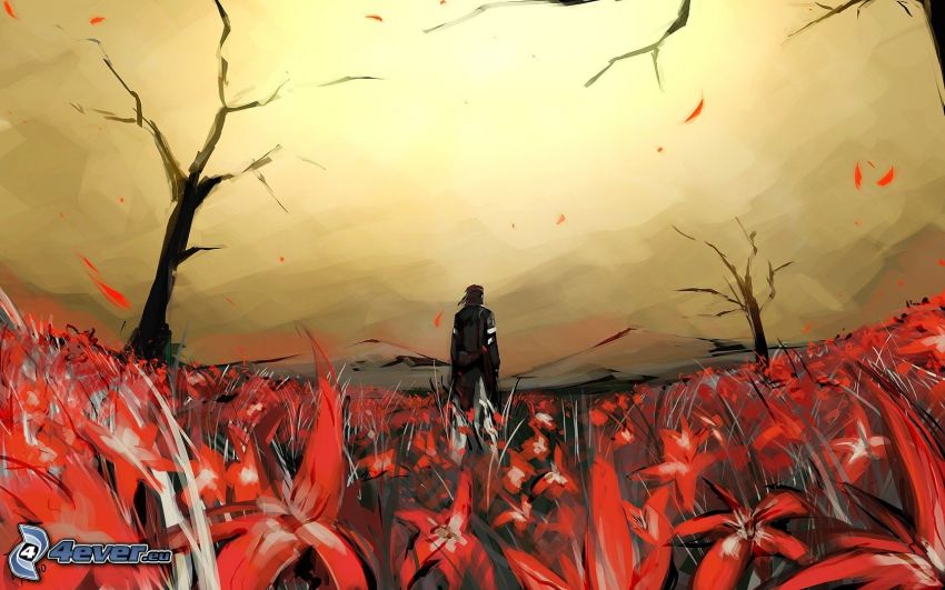 Metal Gear Solid 3, meadow, red flowers