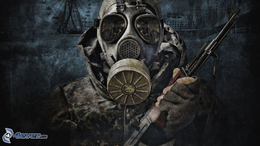 Stalker, soldier with a gun, gas mask