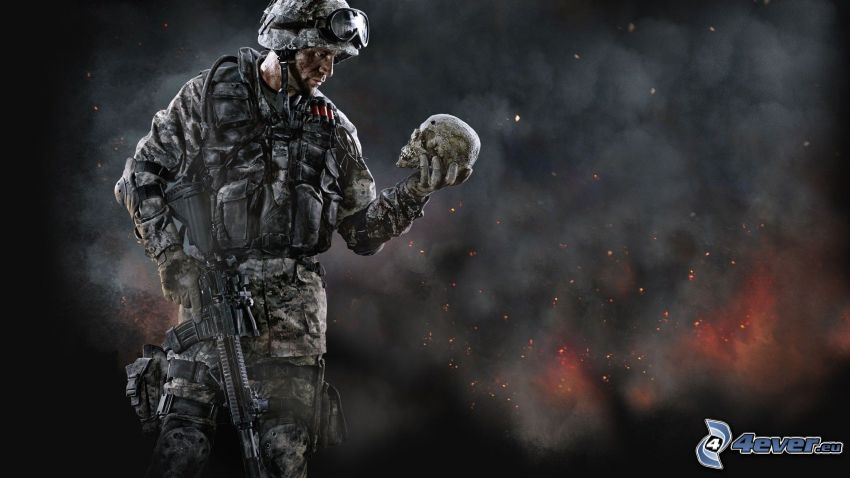 Warface, soldier with a gun, skull