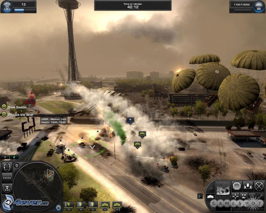 World in Conflict, shooting, explosion, parachute