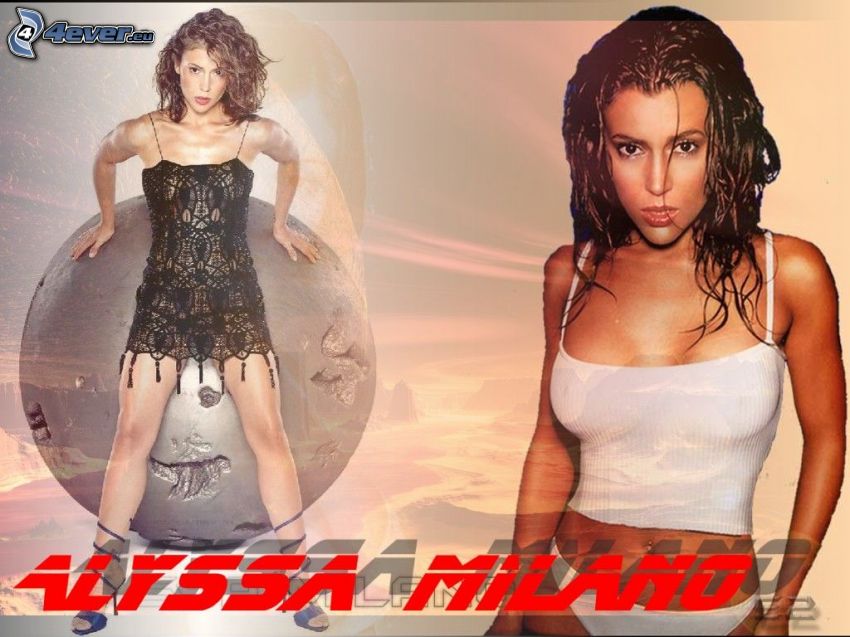 Alyssa Milano, actress, Phoebe, witches, Charmed, brown-haired woman, white T-shirt, panties