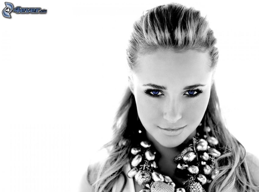Hayden Panettiere, blue eyes, black and white photo