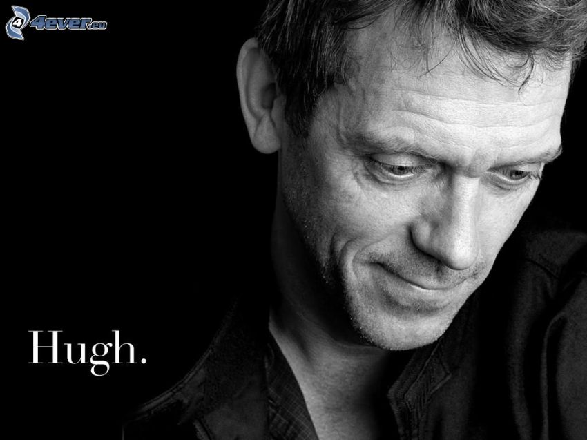 Hugh Laurie, black and white photo