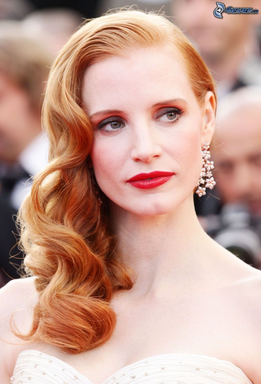 Jessica Chastain, look, red lips