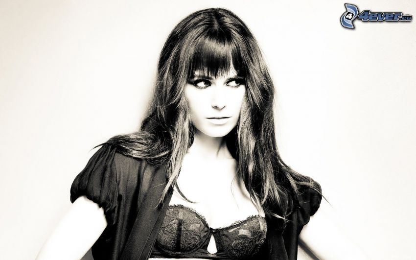 Jordana Brewster, black bra, black and white photo