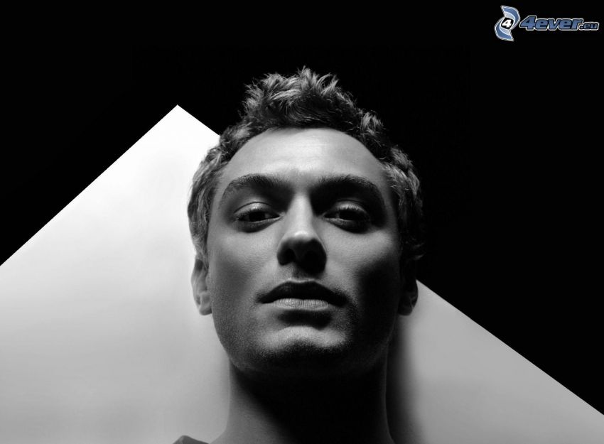Jude Law, black and white photo