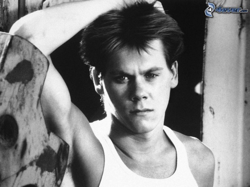 Kevin Bacon, black and white photo
