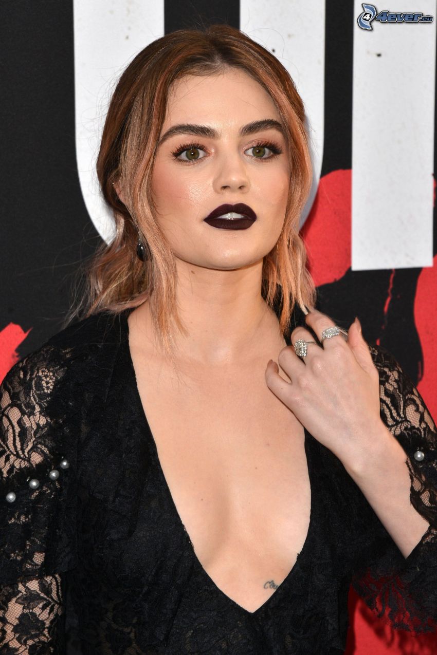 Lucy Hale, cleavage, black lips