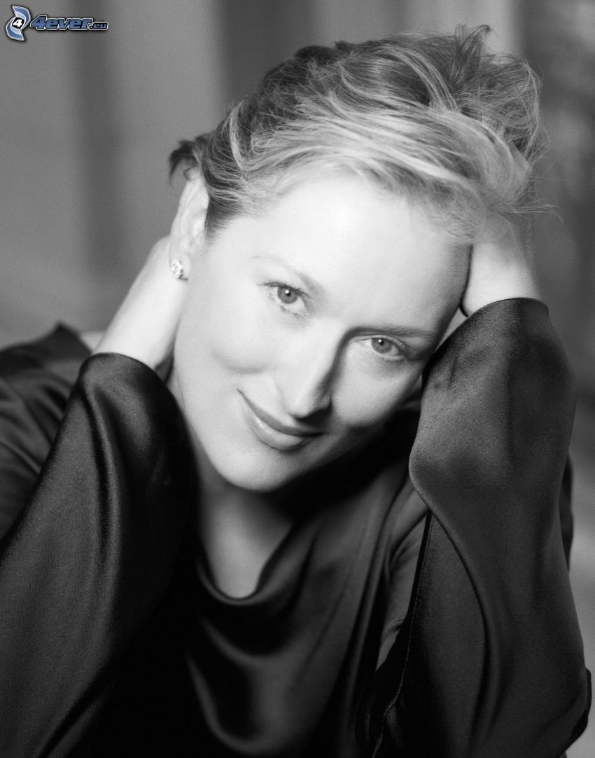 Meryl Streep, black and white photo
