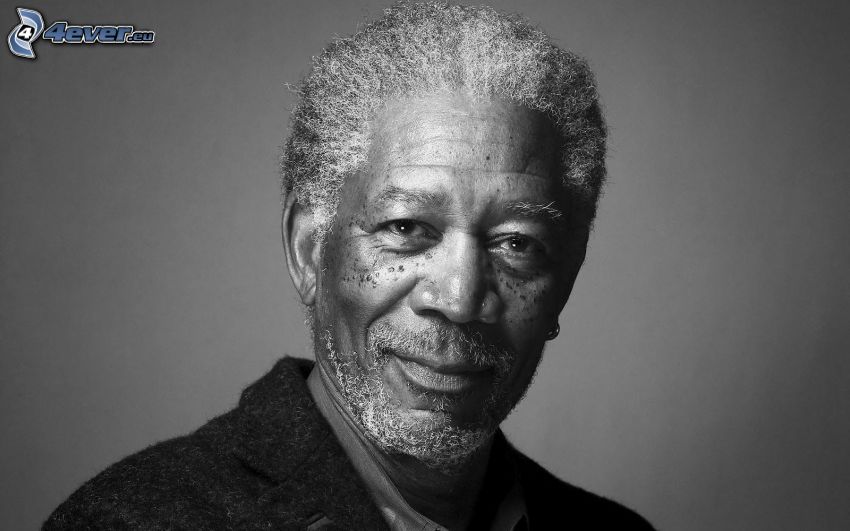 Morgan Freeman, black and white photo