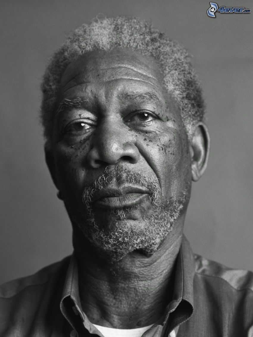 Morgan Freeman, black and white photo