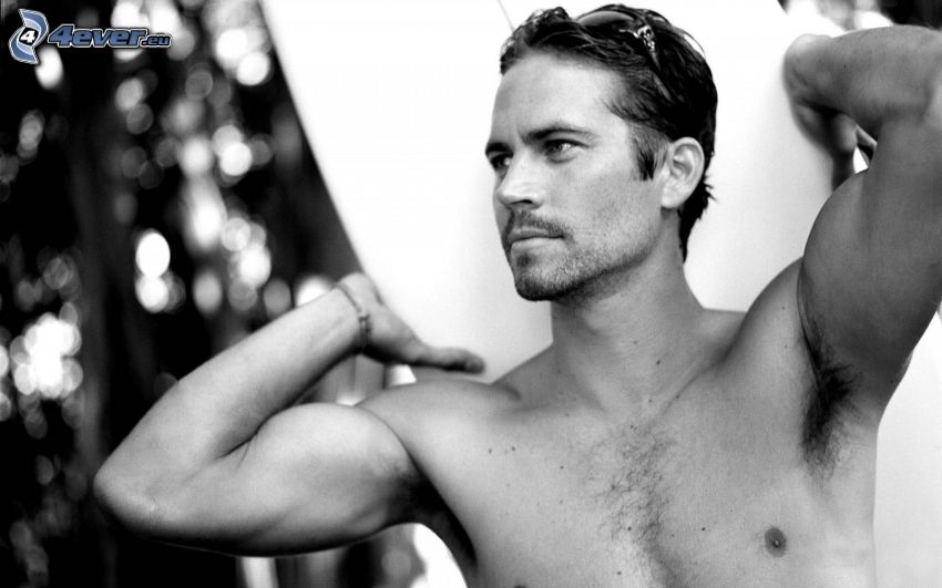 Paul Walker, surf, black and white photo