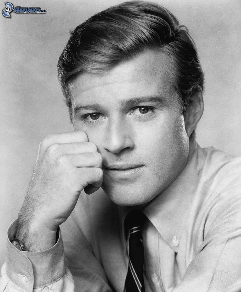 Robert Redford, black and white photo, young