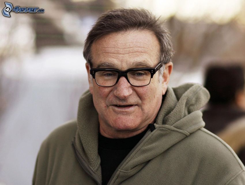 Robin Williams, man with glasses, sweater