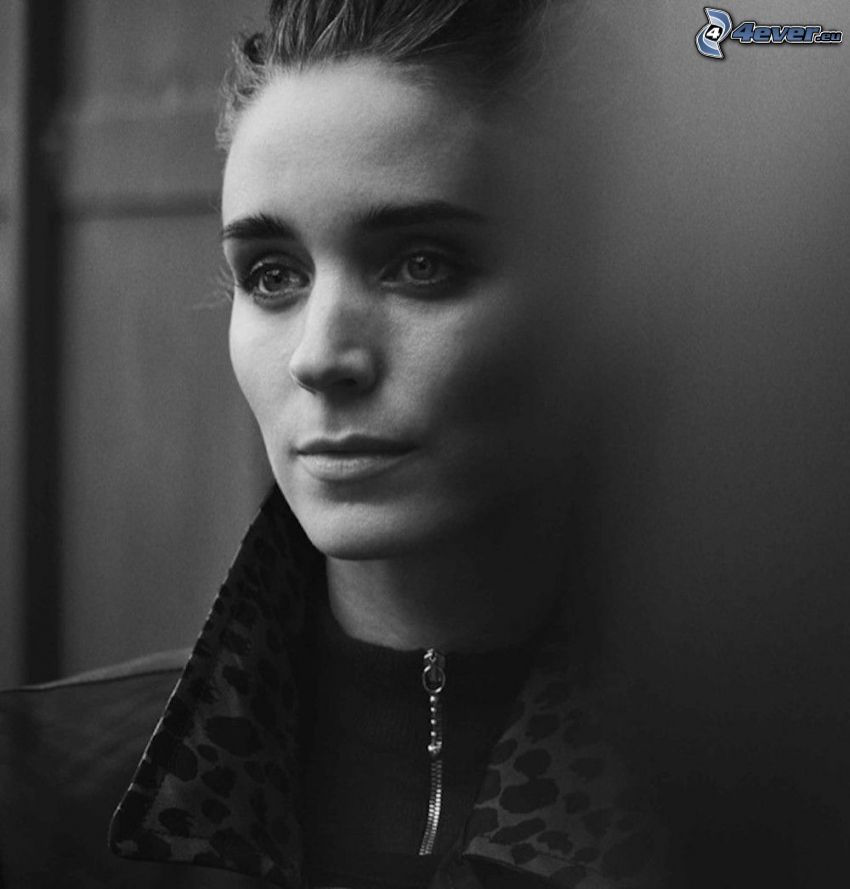 Rooney Mara, black and white photo