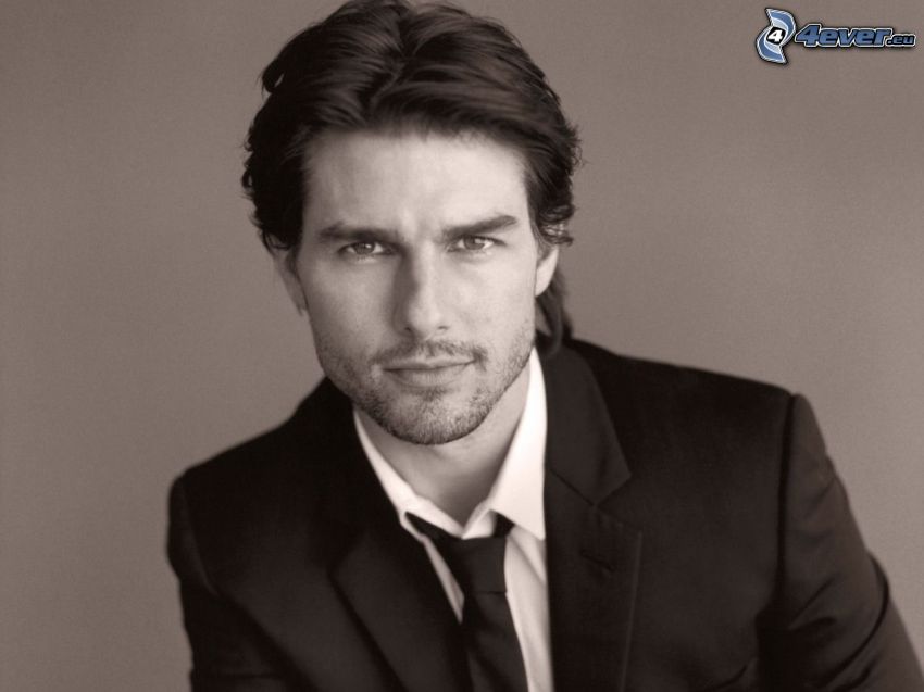 Tom Cruise, man in suit, black and white photo