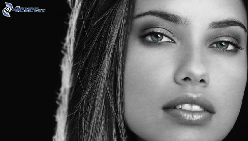 beautiful woman's face, black and white photo